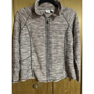 Weekends by Chico's Full Zip Sweater Top Women's Size 1 Heather Brown Collared